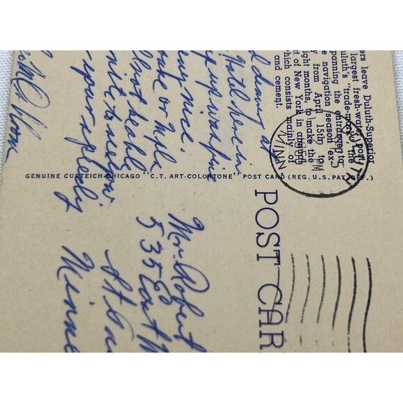 Vintage 1950s Duluth-Superior Harbor Postcard Ore Boat & Lift Bridge Raised - Picture 5 of 8